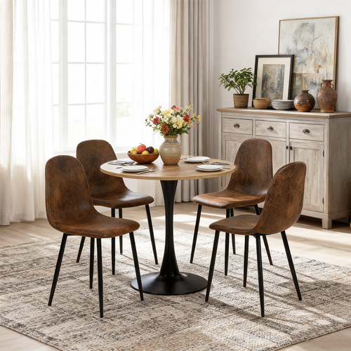 Ensemble Table Bois/pied Noir + 4 Chaises Suédine