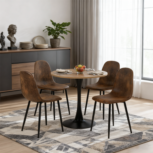 Ensemble Table Bois/pied Noir + 4 Chaises Suédine