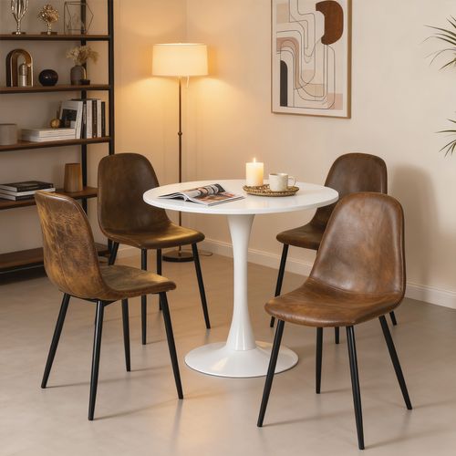 Ensemble Table Blanche + 4 Chaises Suédine