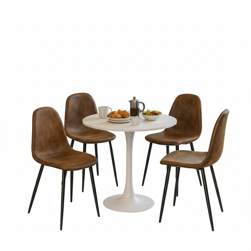 Ensemble Table Blanche + 4 Chaises Suédine