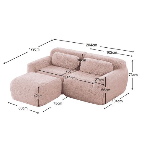 Canapé Modulable, 2 Places, Sans Assemblage Requis, Revêtement En Tissu Effet Fausse Fourrure, Rose