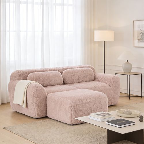 Canapé Modulable, 2 Places, Sans Assemblage Requis, Revêtement En Tissu Effet Fausse Fourrure, Rose