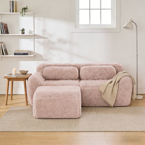 Canapé Modulable, 2 Places, Sans Assemblage Requis, Revêtement En Tissu Effet Fausse Fourrure, Rose