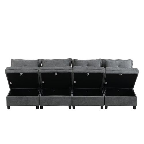 Canapé Modulable, 4 Places, Coffre De Rangement, Revêtement En Tissu
