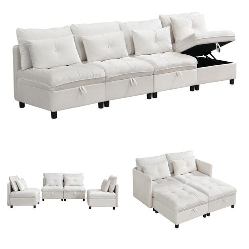 Canapé Modulable, 4 Places, Coffre De Rangement, Revêtement En Tissu