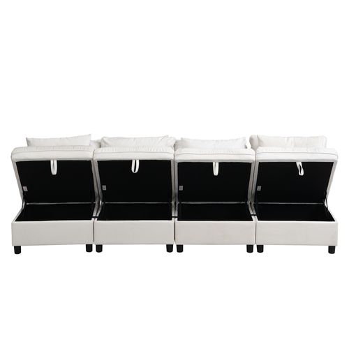 Canapé Modulable, 4 Places, Coffre De Rangement, Revêtement En Tissu
