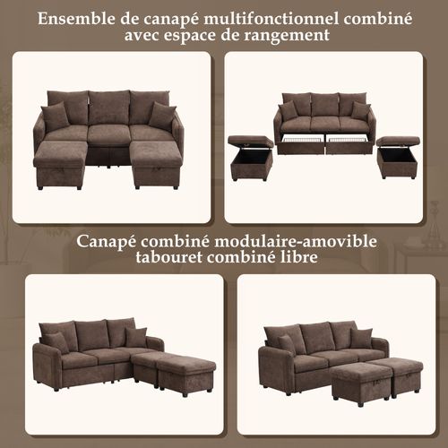 Canapé D'angle, 3 Places, Coffre De Rangement, Revêtement En Tissu