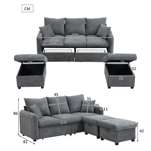 Canapé D'angle, 3 Places, Coffre De Rangement, Revêtement En Tissu