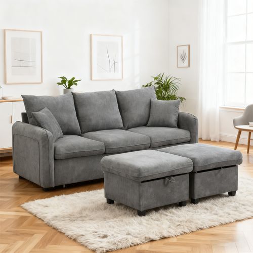 Canapé D'angle, 3 Places, Coffre De Rangement, Revêtement En Tissu