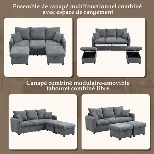Canapé D'angle, 3 Places, Coffre De Rangement, Revêtement En Tissu