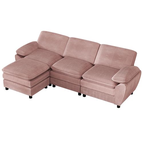 Canapé D'angle, 3 Places, Avec Repose-pieds, Revêtement En Velours Côtelé