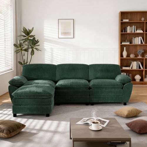 Canapé D'angle, 3 Places, Avec Repose-pieds, Revêtement En Velours Côtelé