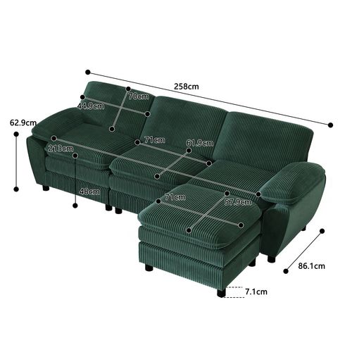 Canapé D'angle, 3 Places, Avec Repose-pieds, Revêtement En Velours Côtelé