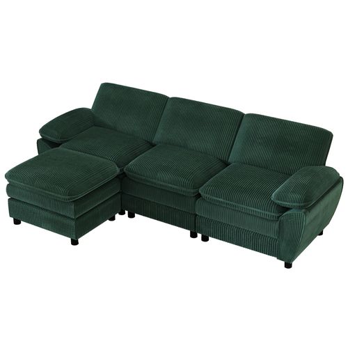 Canapé D'angle, 3 Places, Avec Repose-pieds, Revêtement En Velours Côtelé