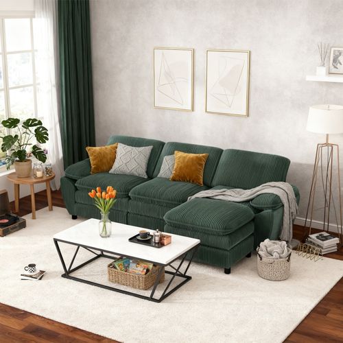 Canapé D'angle, 3 Places, Avec Repose-pieds, Revêtement En Velours Côtelé