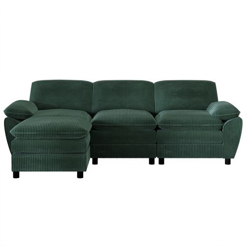 Canapé D'angle, 3 Places, Avec Repose-pieds, Revêtement En Velours Côtelé