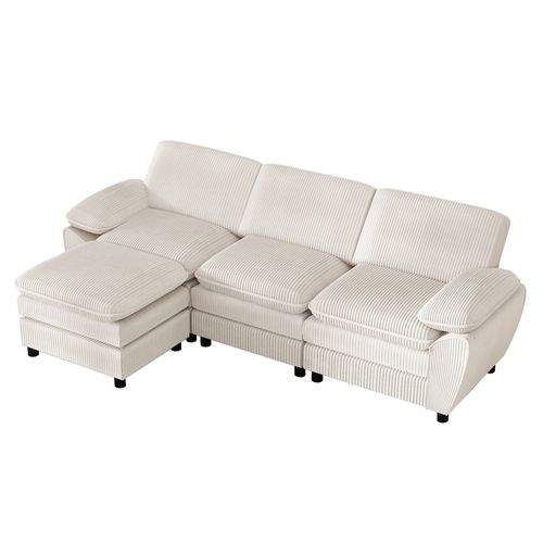 Canapé D'angle, 3 Places, Avec Repose-pieds, Revêtement En Velours Côtelé