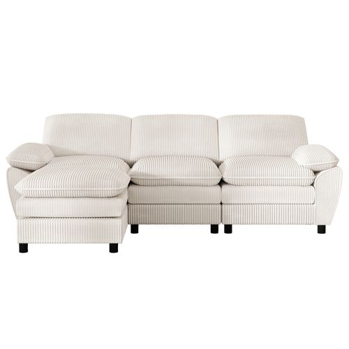 Canapé D'angle, 3 Places, Avec Repose-pieds, Revêtement En Velours Côtelé