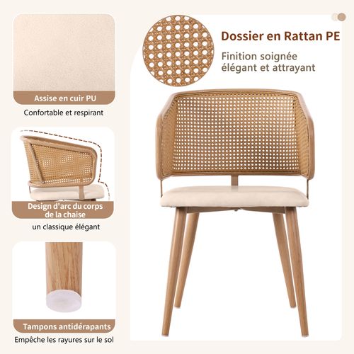 Lot De 2 Chaise Salle à Manger Avec Dossier En Rotin