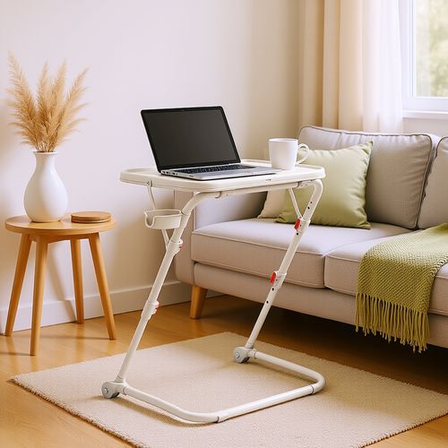 BONTEC Bureau Mobile Réglable En Hauteur, 65 × 45 Cm, Table De Lit Avec Roulettes Verrouillables, Poste De Travail Assis-Debout Pour Salon, Chambre, Bureau, Charge Maximale 15 Kg, Noir