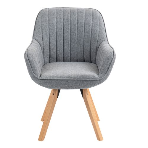 Fauteuil De Bureau Pivotant Avec Accoudoirs En Tissu Pieds En Bois, Gris