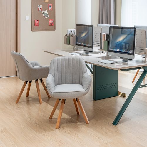 Lot De 2 Chaises De Bureau Pivotantes Avec Accoudoirs Pieds En Bois, Beige