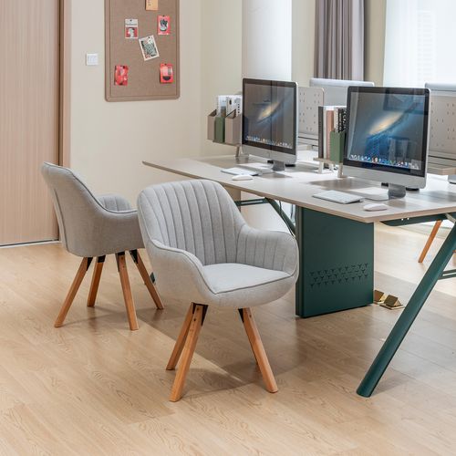 Lot De 2 Chaises De Bureau Pivotantes Avec Accoudoirs Pieds En Bois, Beige