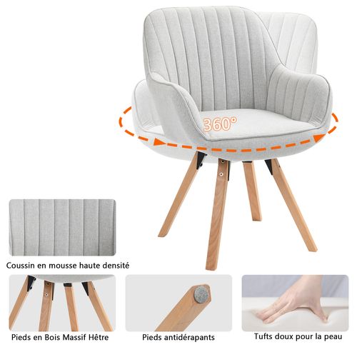 Lot De 2 Chaises De Bureau Pivotantes Avec Accoudoirs Pieds En Bois, Beige