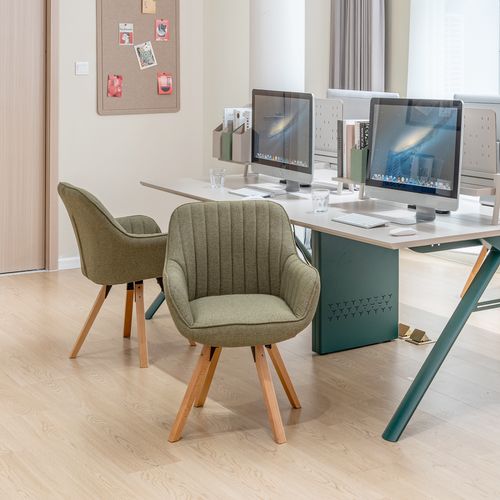 Lot De 2 Chaises De Bureau Pivotantes Avec Accoudoirs Pieds En Bois, Vert