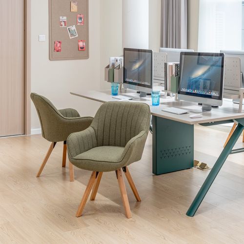 Lot De 2 Chaises De Bureau Pivotantes Avec Accoudoirs Pieds En Bois, Vert