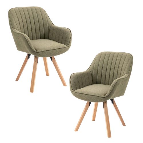 Lot De 2 Chaises De Bureau Pivotantes Avec Accoudoirs Pieds En Bois, Vert