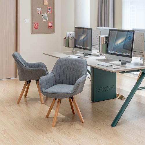 Lot De 2 Fauteuils De Bureau Pivotants Avec Accoudoirs Pieds En Bois, Gris