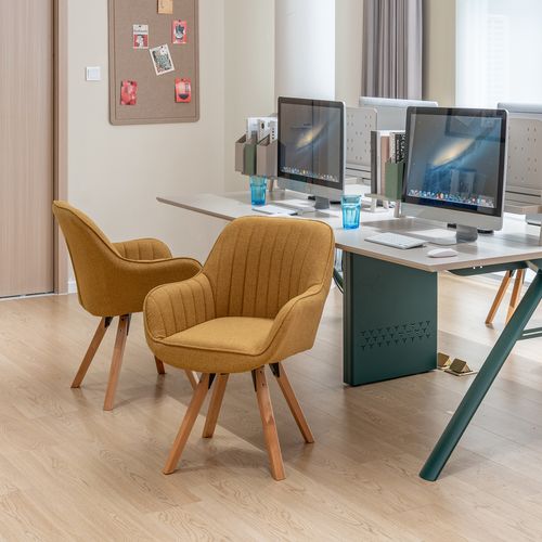 Lot De 2 Fauteuils De Bureau Pivotants Avec Accoudoirs Pieds En Bois, Jaune