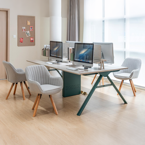 Lot De 4 Fauteuils De Bureau Pivotants Avec Accoudoirs Pieds En Bois, Beige