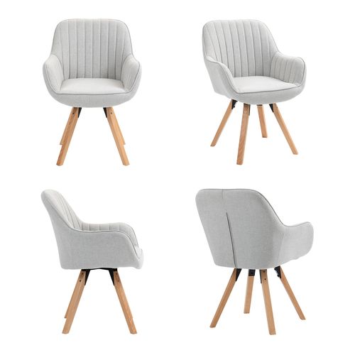 Lot De 4 Fauteuils De Bureau Pivotants Avec Accoudoirs Pieds En Bois, Beige