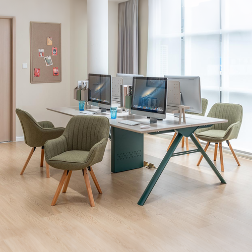 Lot De 4 Fauteuils De Bureau Pivotants Avec Accoudoirs Pieds En Bois, Vert