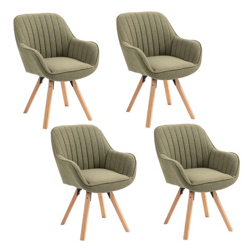 Lot De 4 Fauteuils De Bureau Pivotants Avec Accoudoirs Pieds En Bois, Vert