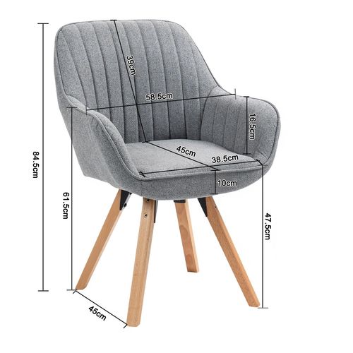 Lot De 4 Fauteuils De Bureau Pivotants Avec Accoudoirs Pieds En Bois, Gris