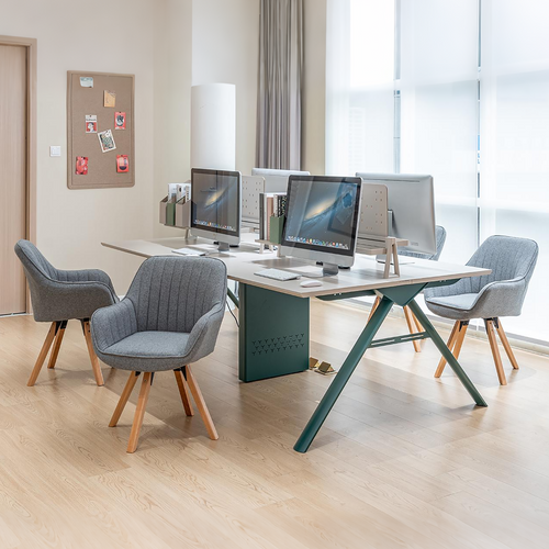 Lot De 4 Fauteuils De Bureau Pivotants Avec Accoudoirs Pieds En Bois, Gris