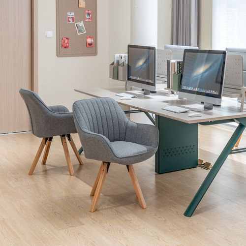 Lot De 4 Fauteuils De Bureau Pivotants Avec Accoudoirs Pieds En Bois, Gris