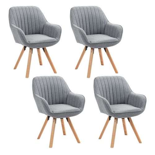 Lot De 4 Fauteuils De Bureau Pivotants Avec Accoudoirs Pieds En Bois, Gris