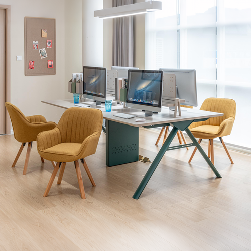 Lot De 4 Fauteuils De Bureau Pivotants Avec Accoudoirs Pieds En Bois, Jaune