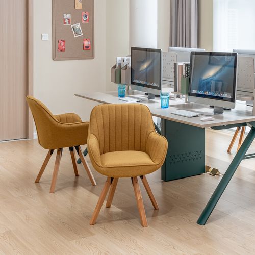 Lot De 4 Fauteuils De Bureau Pivotants Avec Accoudoirs Pieds En Bois, Jaune