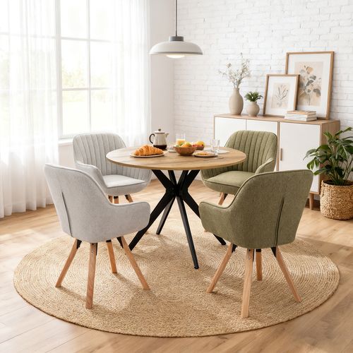 Table Salle à Manger Avec 4 Chaises, Ensemble De 5 Meubles, Bois Clair + Beige + Vert