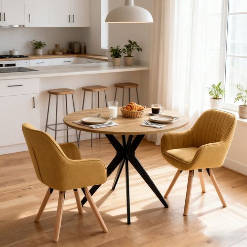 Table Salle à Manger Avec 2 Chaises, Ensemble De 3 Meubles, Bois Clair + Jaune