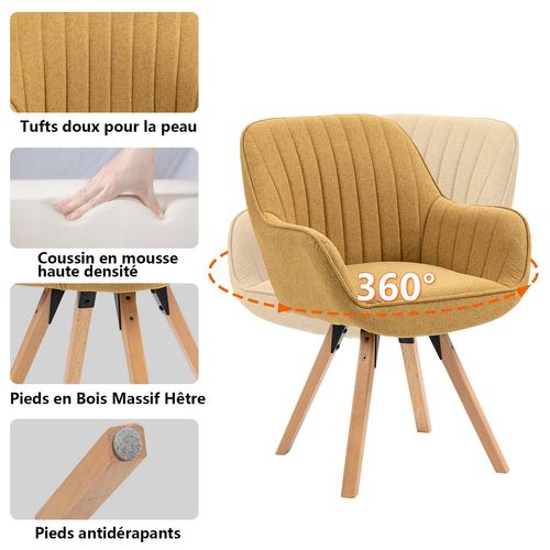 Table Salle à Manger Avec 2 Chaises, Ensemble De 3 Meubles, Bois Clair + Jaune