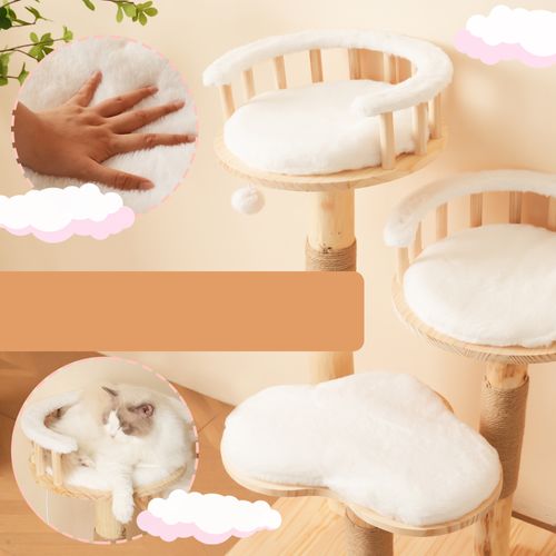 Arbre à Chat Hauteur 98 Cm En Bois, Avec 3 Plateformes, 1 Pompon, Tapis Amovibles