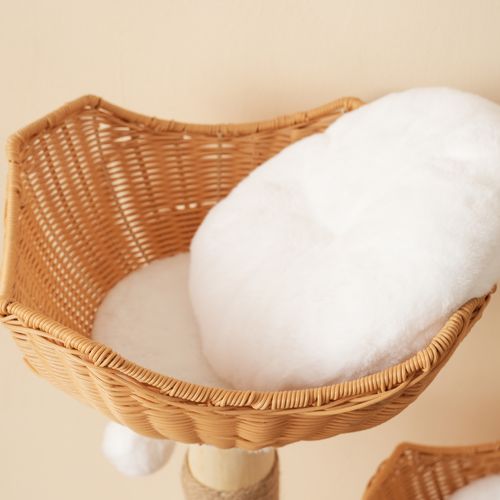 Arbre à Chat Hauteur 108 Cm En Bois, Avec 2 Paniers, 1 Niche, 2 Pompon, 2 Coussin Épais