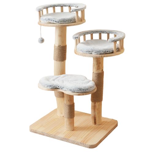 Arbre à Chat Hauteur 98 Cm En Bois, Avec 3 Plateformes, Coussins Et Balles De Jeu Amovibles