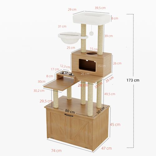 Arbre à Chat Hauteur 173 Cm, Avec Plateforme, Espace Repas, Hamac